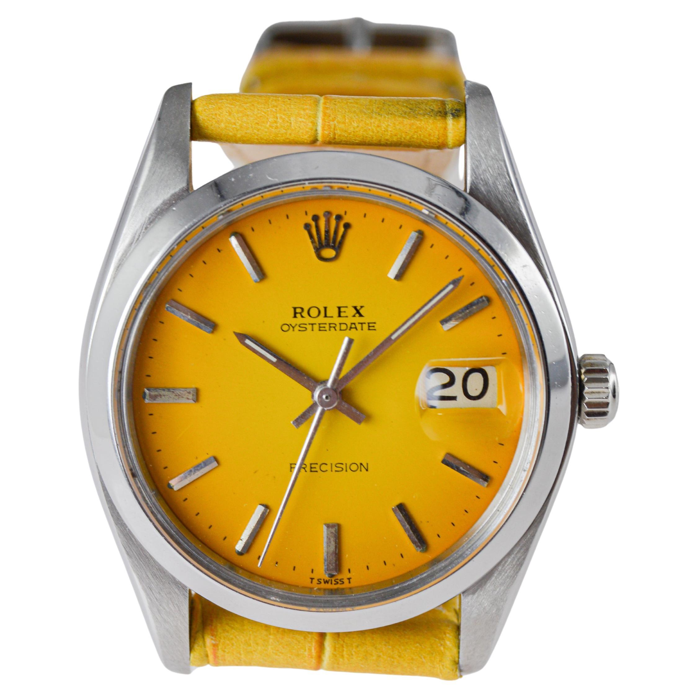 Rolex Edelstahl Oysterdate mit gelbem Vignetten-Zifferblatt ca., 1970er Jahre im Angebot 2