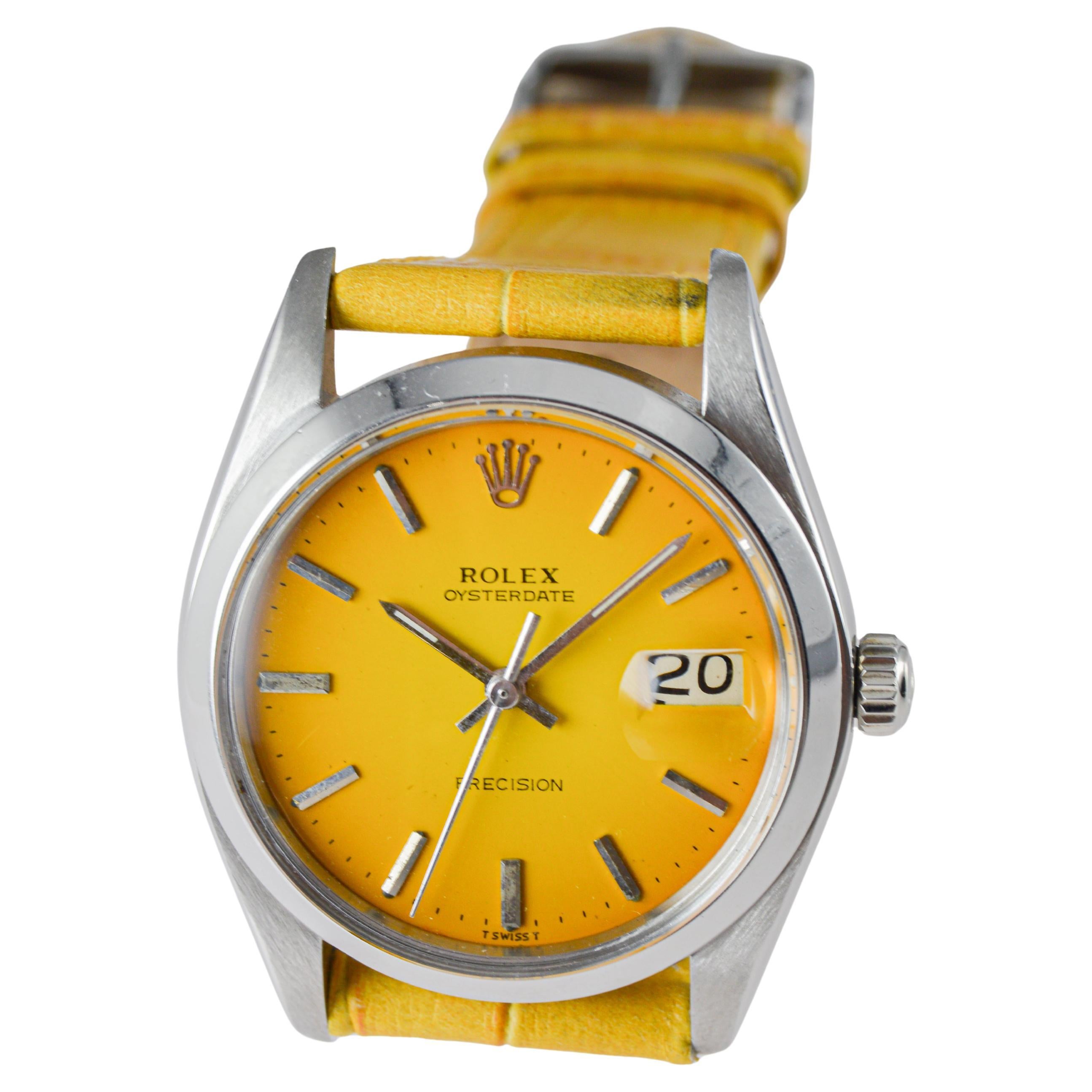 Rolex Edelstahl Oysterdate mit gelbem Vignetten-Zifferblatt ca., 1970er Jahre im Angebot 3