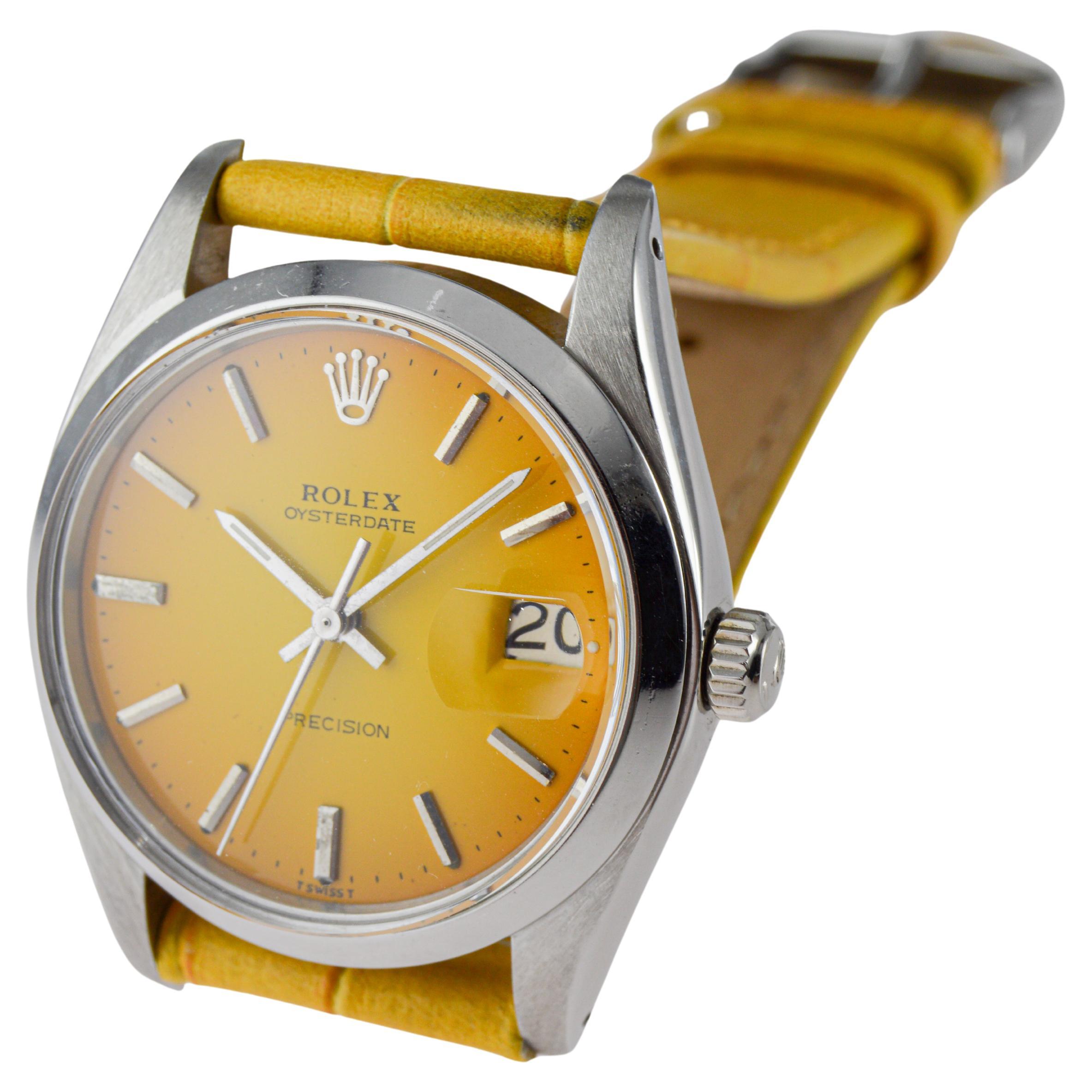Rolex Edelstahl Oysterdate mit gelbem Vignetten-Zifferblatt ca., 1970er Jahre im Angebot 4
