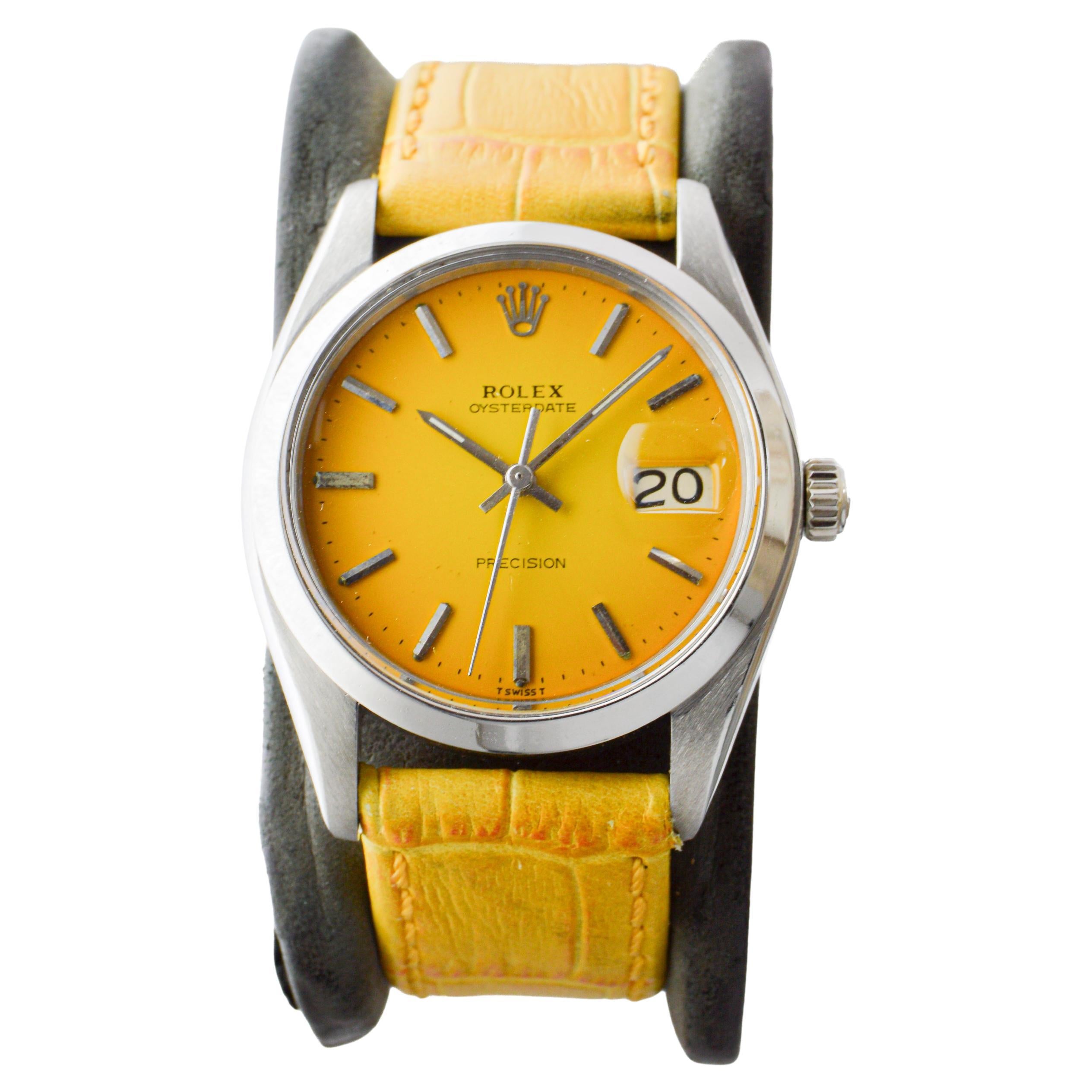 Rolex Oysterdate in acciaio inossidabile con quadrante giallo con vignetta, circa, anni '70