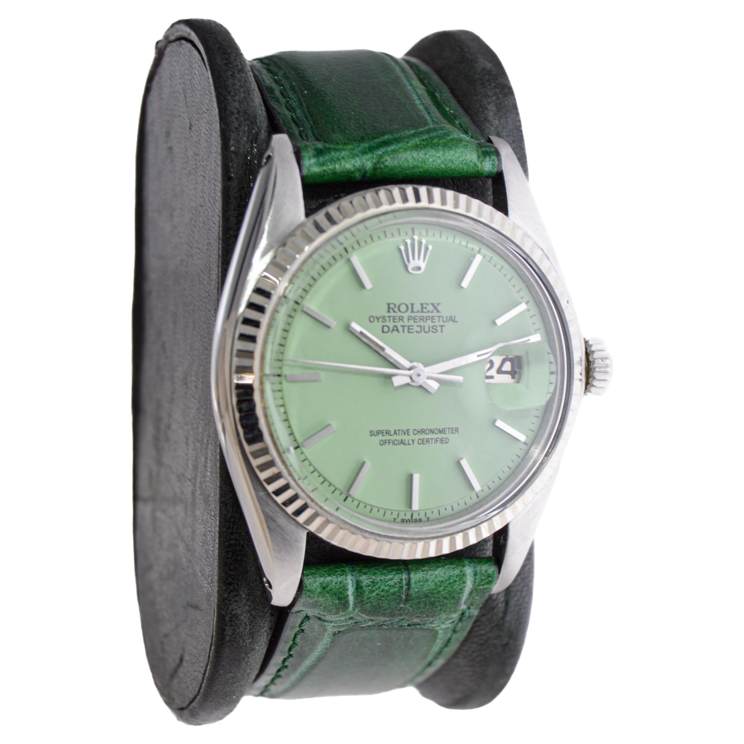 FACTORY / HOUSE: Rolex Watch Company
STYLE / REFERENCE: Oyster Perpetual Datejust / Reference 1601
METAL / MATERIAL: Stainless Steel
CIRCA / YEAR: 1970's
DIMENSIONS / SIZE: Length 43mm X Diameter 36mm
MOVEMENT / CALIBER: Perpetual Winding / 26