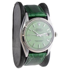 Rolex Edelstahl Perpetual Datejust mit maßgefertigtem grünem Zifferblatt 1970er Jahre