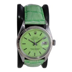 Retro Rolex Stainless Steel Perpetual Datejust with Custom Finished Green Dial 1970's
