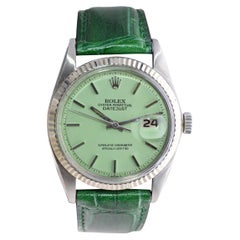 Rolex Edelstahl Perpetual Datejust mit maßgefertigtem grünem Zifferblatt 1970er Jahre