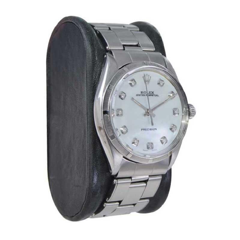 Modern Rolex Stainless Steel Perpetual with Custom Made Mother of Pearl Dial 1960's For Sale