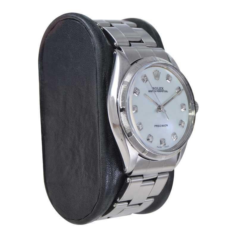 Rolex Stainless Steel Perpetual with Custom Made Mother of Pearl Dial 1960's In Excellent Condition For Sale In Long Beach, CA