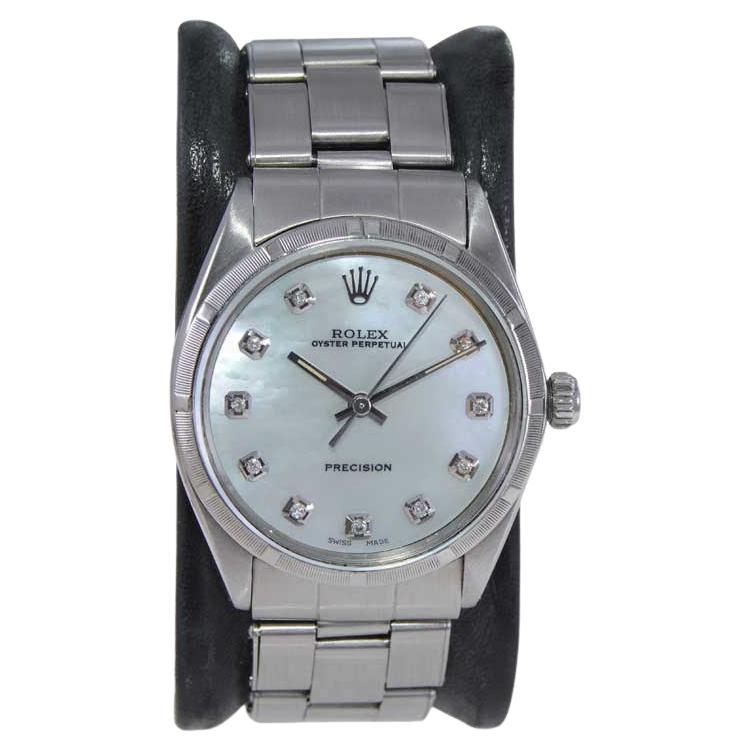Rolex Stainless Steel Perpetual with Custom Made Mother of Pearl Dial 1960's For Sale
