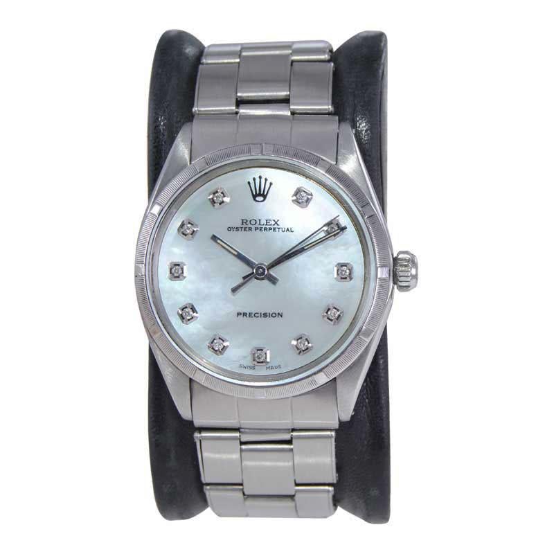 Rolex Edelstahl Perpetual mit maßgefertigtem Perlmutt-Zifferblatt Mitte der 1960er Jahre im Zustand „Hervorragend“ in Long Beach, CA