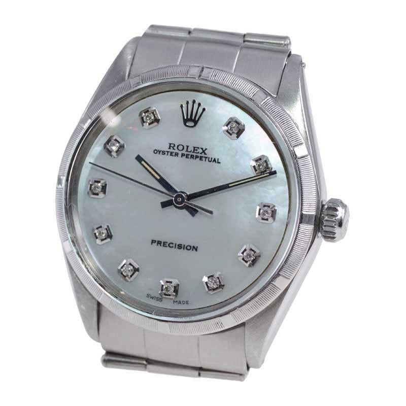 Rolex Edelstahl Perpetual mit maßgefertigtem Perlmutt-Zifferblatt Mitte der 1960er Jahre 4