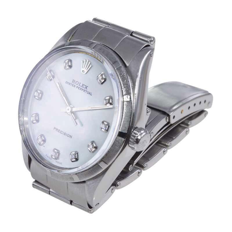 Rolex Edelstahl Perpetual mit maßgefertigtem Perlmutt-Zifferblatt Mitte der 1960er Jahre 5