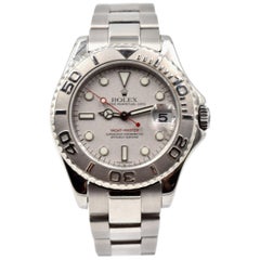 Rolex Stainless Steel Platinum Dial Yacht-Master Mid-Size Wristwatch Ref 168622