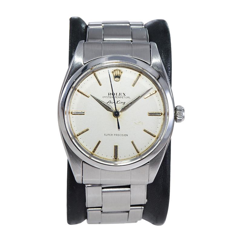 Rolex Edelstahl Seltener früher Air King mit original patiniertem Zifferblatt Anfang der 60er Jahre im Angebot 6