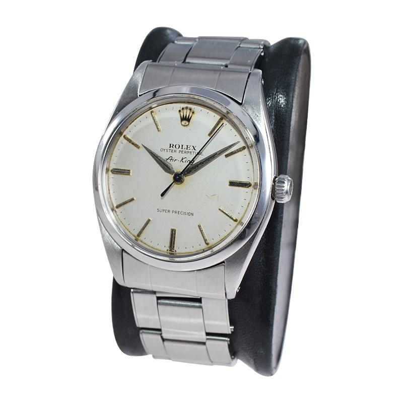 Rolex Stainless Steel Rare Early Air King with Original Patinated Dial Early 60s For Sale 4