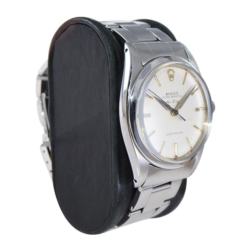 Rolex Stainless Steel Rare Early Air King with Original Patinated Dial Early 60s For Sale 5