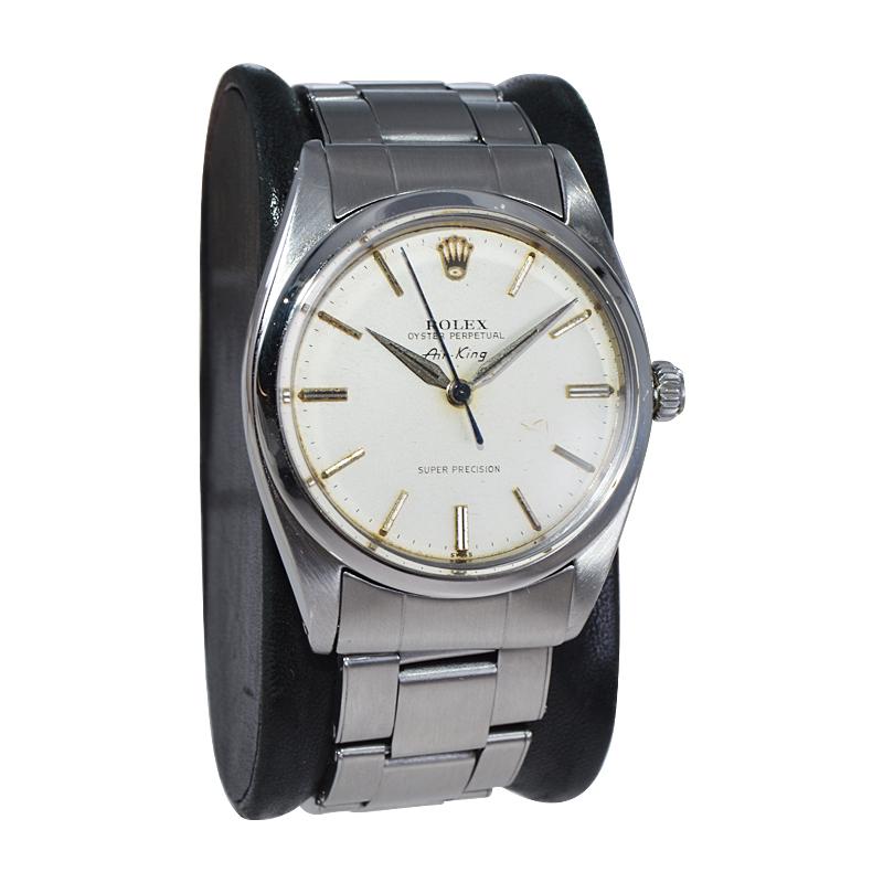 Rolex Stainless Steel Rare Early Air King with Original Patinated Dial Early 60s For Sale 6