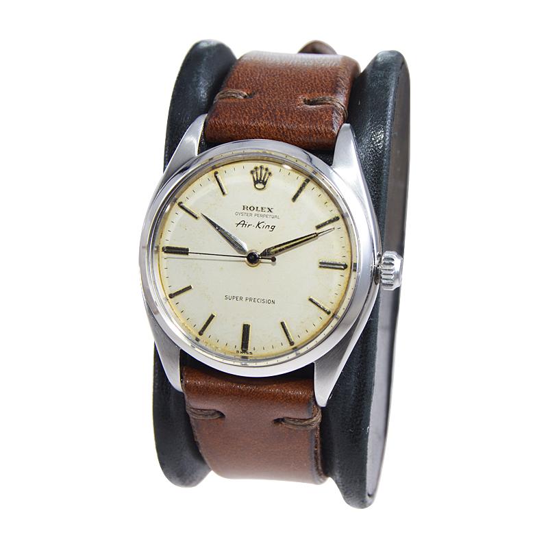 Rolex Edelstahl Seltener früher Air King mit original patiniertem Zifferblatt Anfang der 60er Jahre (Moderne) im Angebot