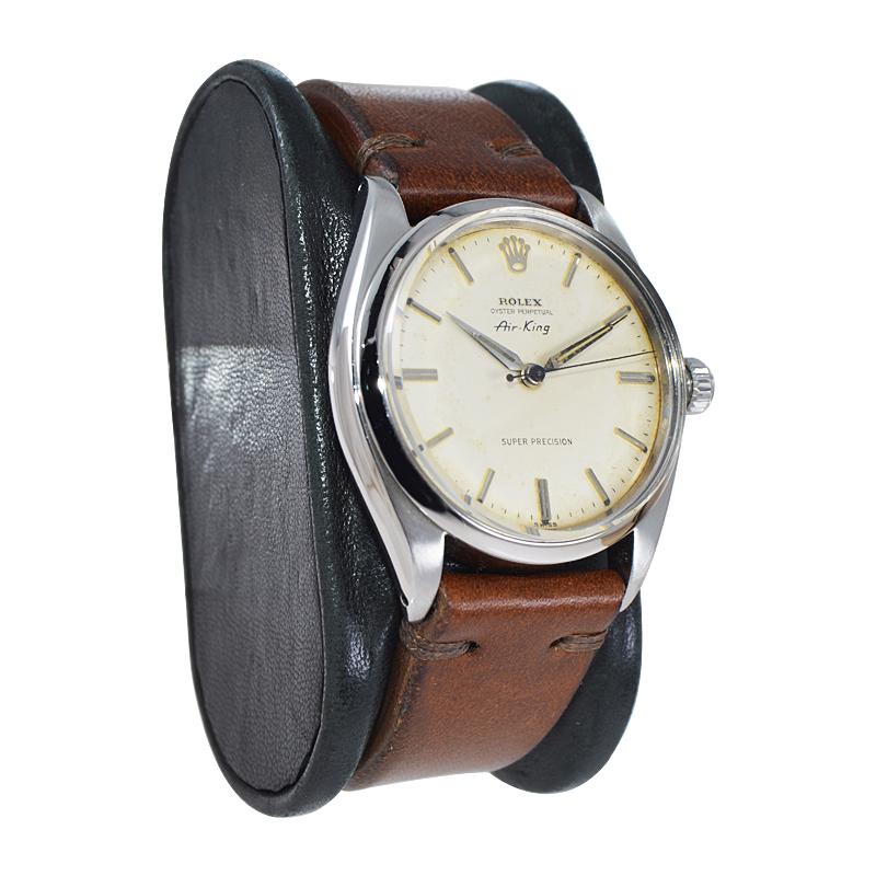 Rolex Edelstahl Seltener früher Air King mit original patiniertem Zifferblatt Anfang der 60er Jahre für Damen oder Herren im Angebot