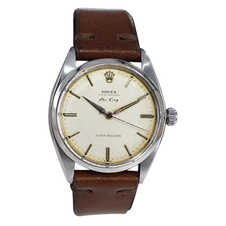 Rolex Stainless Steel Rare Early Air King with Original Patinated Dial Early 60s For Sale