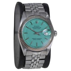 Rolex Stainless Steel Satejust Model with Custom Tiffany Blue Dial Late 1960's