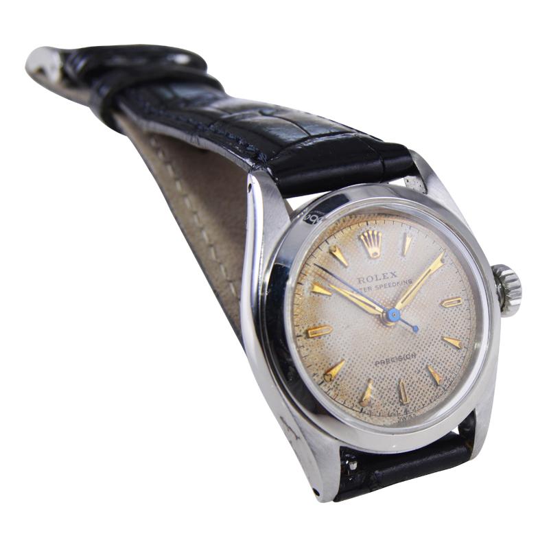 Modernist Rolex Stainless Steel Speed King with Rare Original Waffle Dial from 1954 For Sale