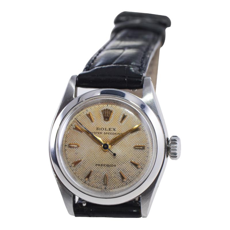 Women's or Men's Rolex Stainless Steel Speed King with Rare Original Waffle Dial from 1954 For Sale