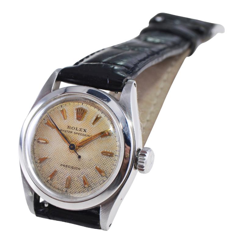 Rolex Stainless Steel Speed King with Rare Original Waffle Dial from 1954 For Sale 1