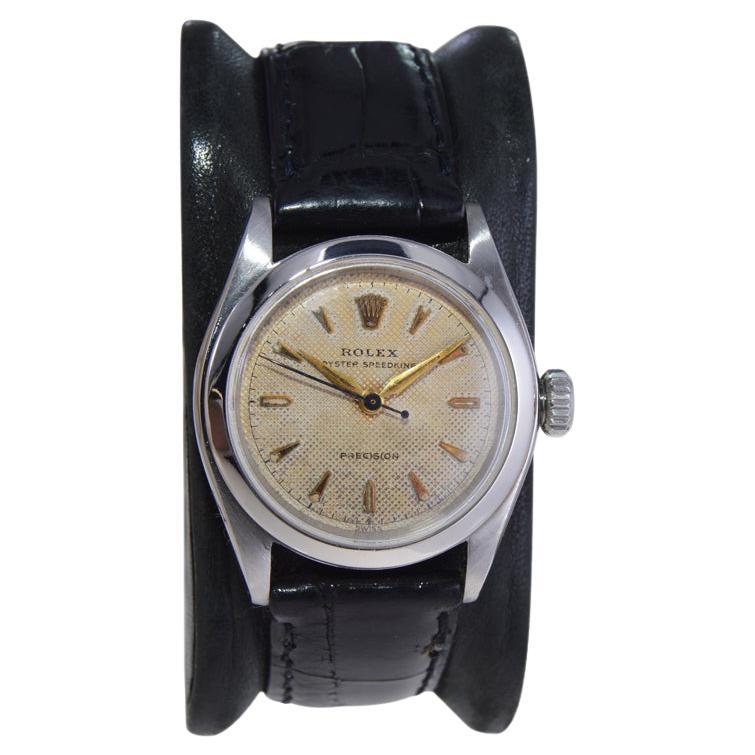 Rolex Stainless Steel Speed King with Rare Original Waffle Dial from 1954 For Sale