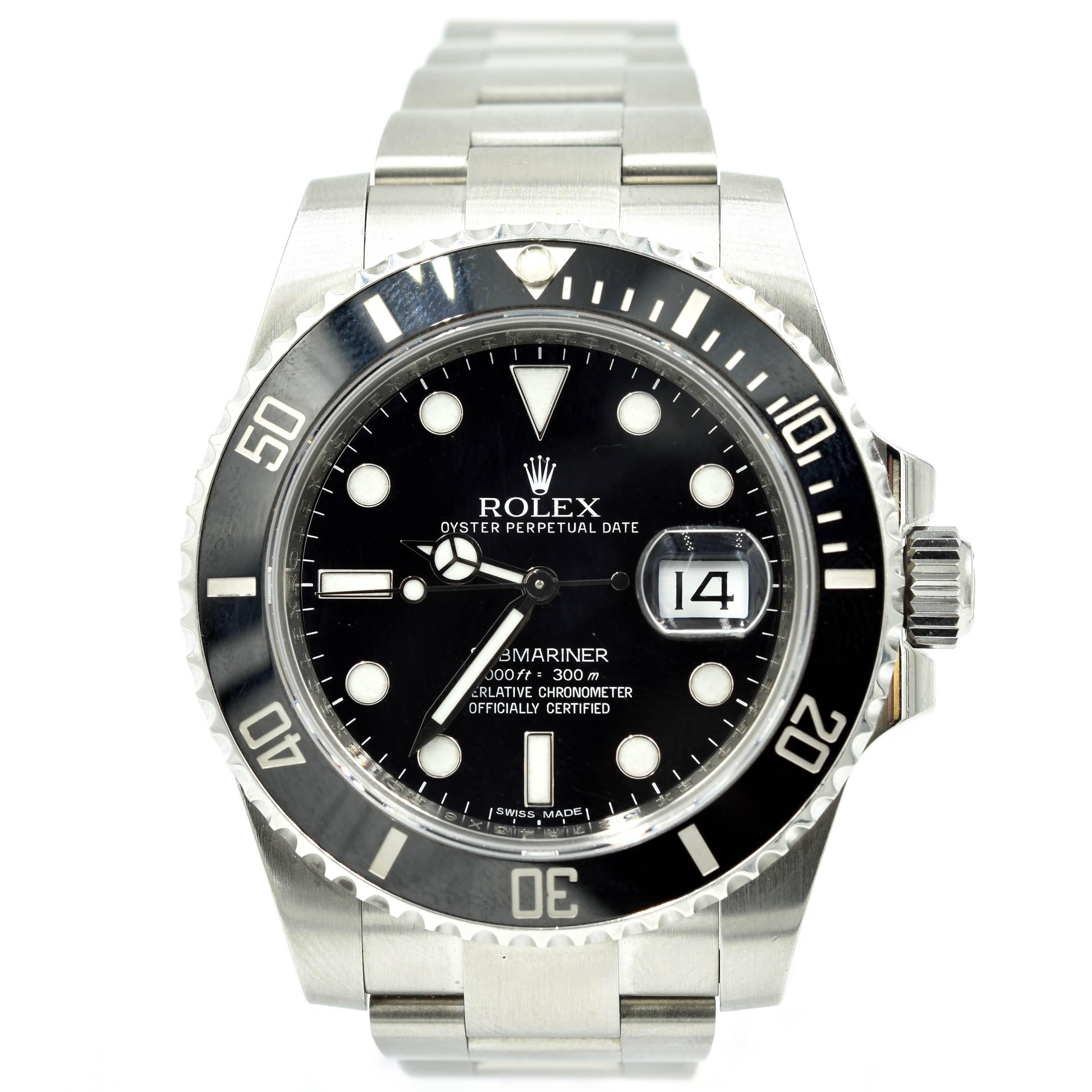 Rolex Stainless Steel Submariner Black Ceramic Bezel Automatic Wristwatch