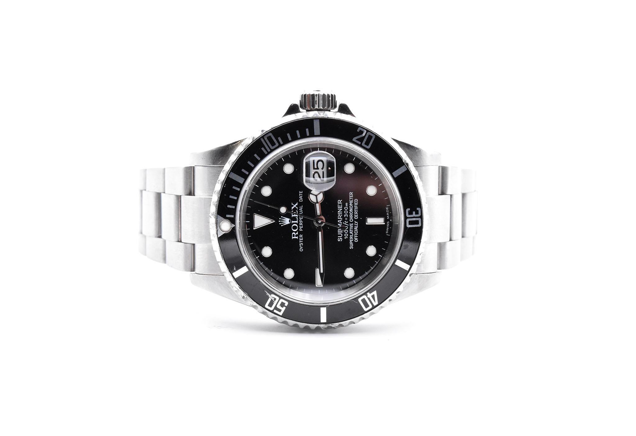 Rolex Stainless-Steel Submariner Black Dial Men’s Watch Ref 16610 In Good Condition In Scottsdale, AZ