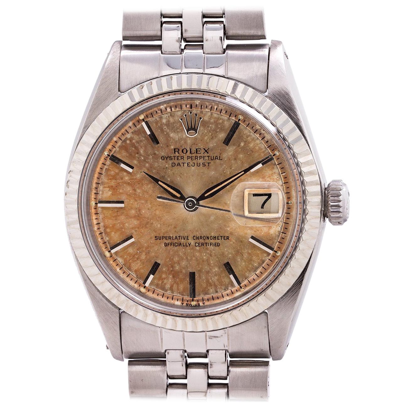 Rolex Stainless Steel Tropical Peach Dial Self-Winding Wristwatch 1601, c1962 For Sale