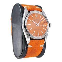 Rolex Stainless Steel Vintage Datejust with Custom Orange Dial, 1970's