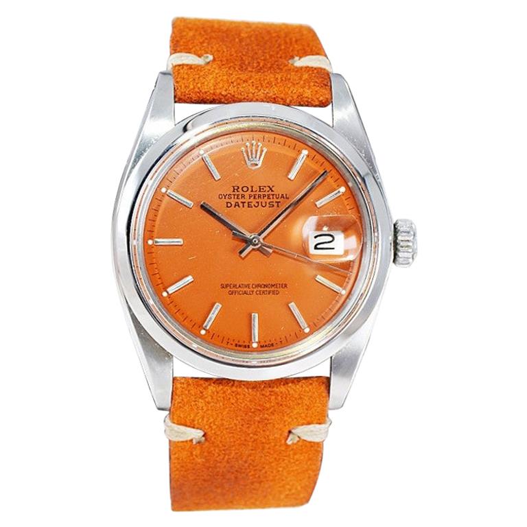 Rolex Stainless Steel Vintage Datejust with Custom Orange Dial, 1970's