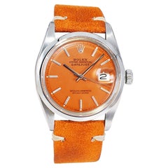 Rolex Stainless Steel Vintage Datejust with Custom Orange Dial, 1970's