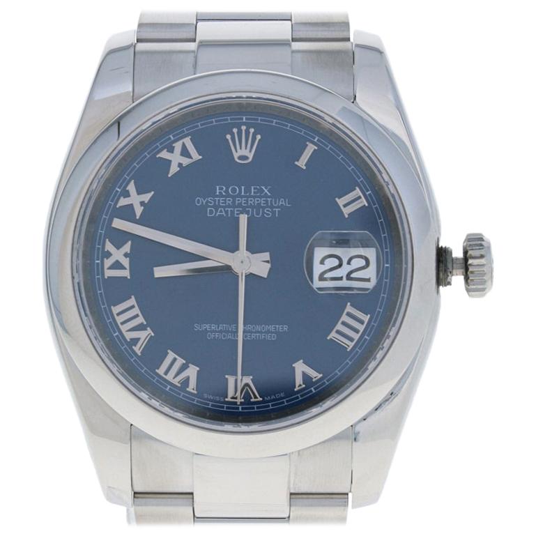 Rolex Stainless Steel Watch, Men
s Datejust Automatic Blue Roman Dial 116200