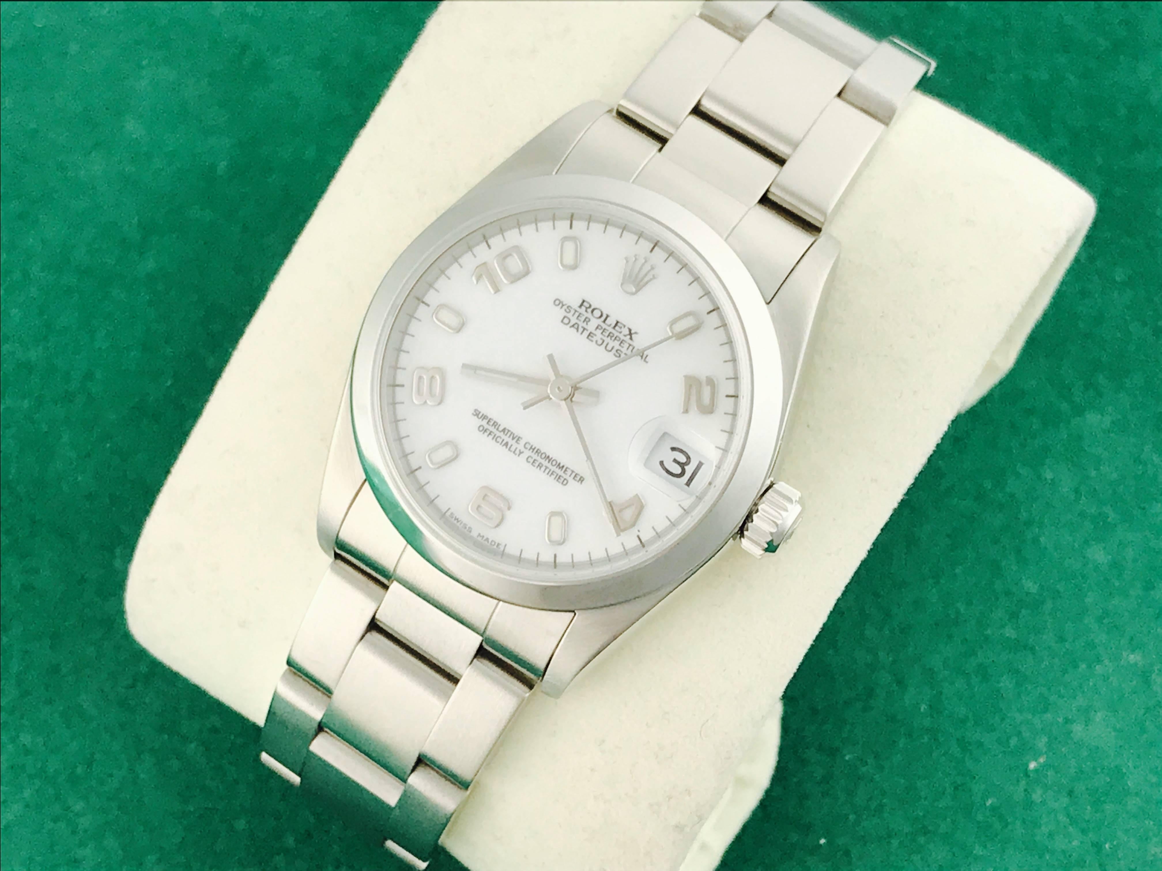 Contemporary Rolex Stainless Steel White Dial Datejust Oyster Automatic Wristwatch Ref 68240 