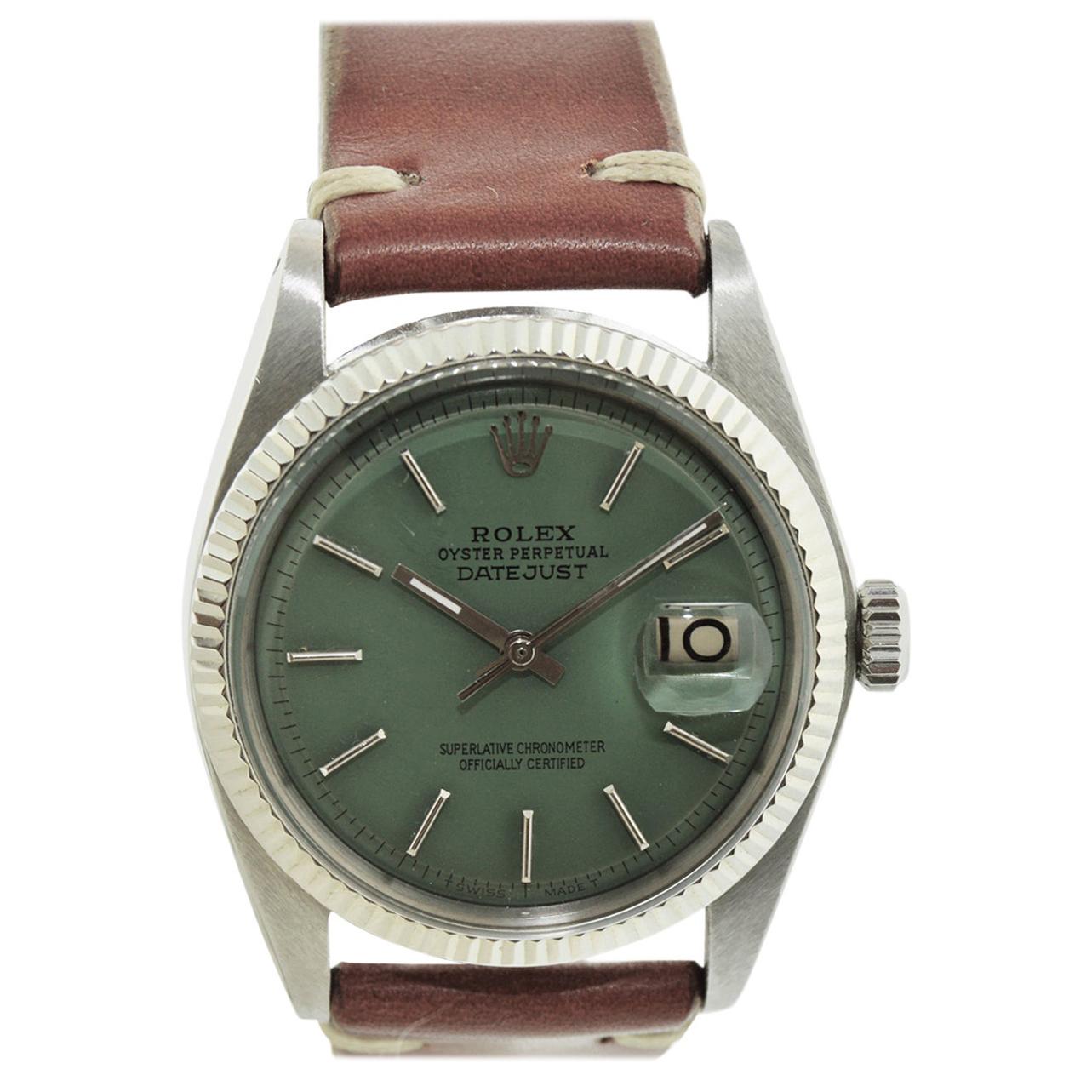 Rolex Stainless Steel White Gold Bezel Datejust Watch, Circa 1960's