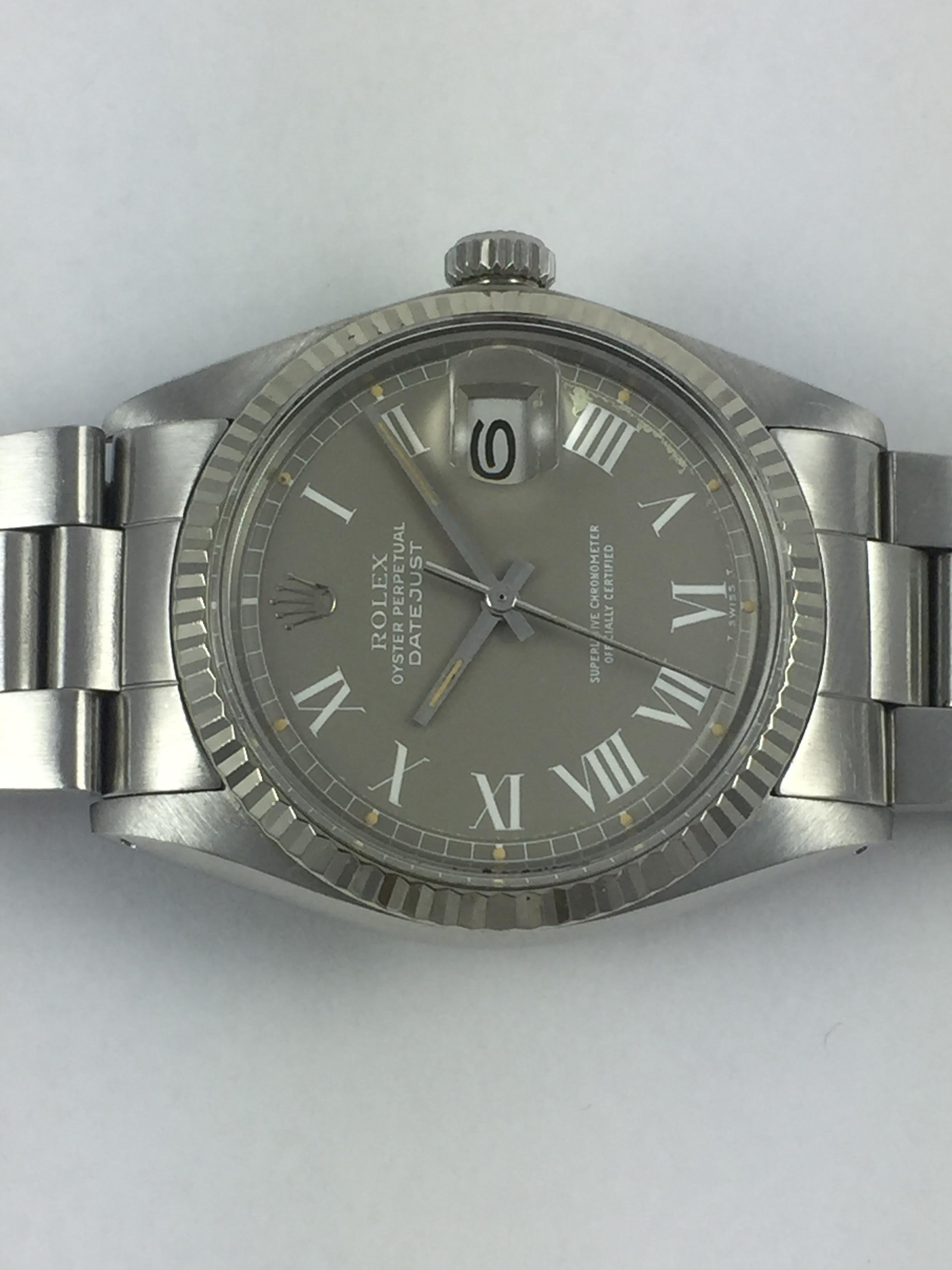 Rolex Stainless Steel White Gold Grey Buckley Dial Datejust Automatic Wristwatch For Sale 2