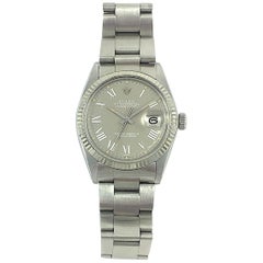 Rolex Stainless Steel White Gold Grey Buckley Dial Datejust Automatic Wristwatch