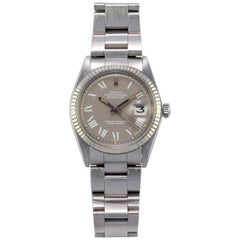 Rolex Stainless Steel White Gold Grey Buckley Dial Datejust Automatic Wristwatch