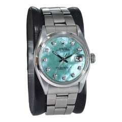 Rolex Stahl Oyster Perpetual Date mit maßgefertigtem Perlmutt-Zifferblatt aus Perlmutt, 1970er Jahre