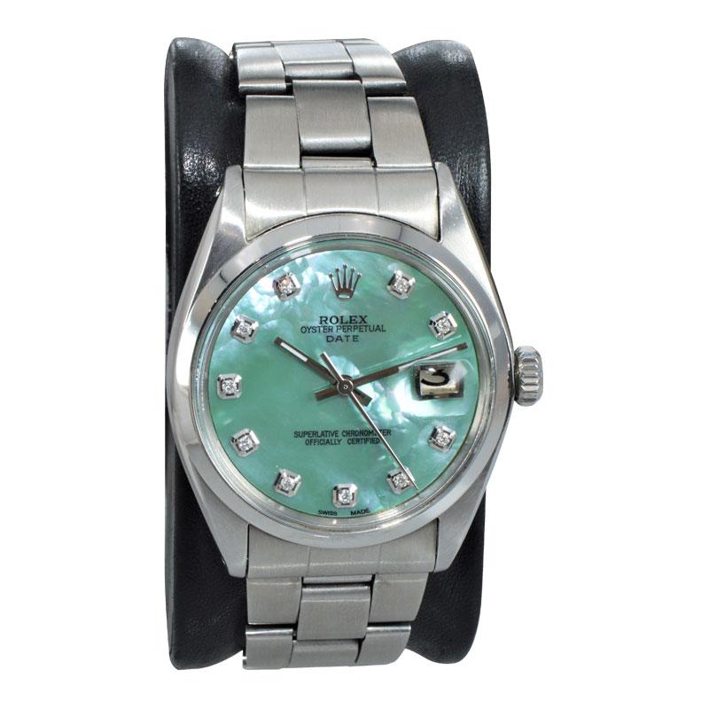 Modernist Rolex Stainless Steel with Custom Made Mother of Pearl Dial from 1970