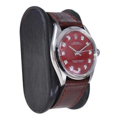 Rolex Steel Oyster Perpetual with Custom Made Red Diamond Dial from 1960s / 70s