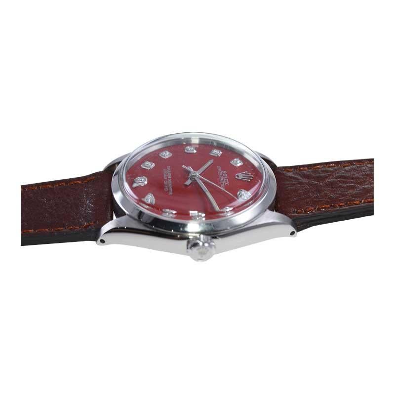 Rolex Stainless Steel with Custom Made Red Diamond Dial from 1960s / 70s For Sale 3