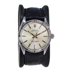 Rolex Stainless Steel with Machined Bezel and Black Alligator Strap from 1967