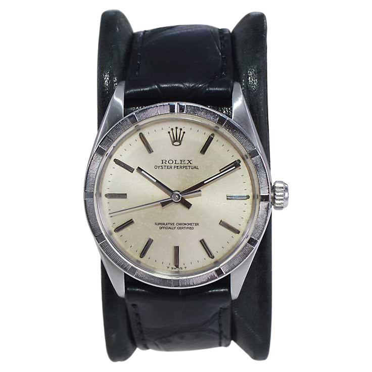 Rolex Stainless Steel with Machined Bezel and Black Alligator Strap from 1967 For Sale