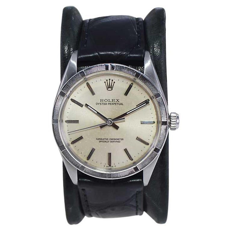 Rolex Stainless Steel with Machined Bezel and Black Alligator Strap from  1967 For Sale at 1stDibs | rolex alligator, 1967 rolex oyster perpetual,  base metal bezel 2008 watch price