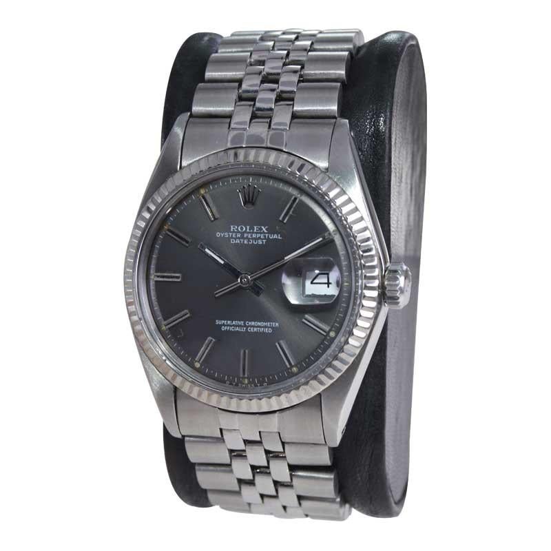 FACTORY / HOUSE: Rolex Watch Company
STYLE / REFERENCE: Datejust / Reference 1601
METAL / MATERIAL: Stainless Steel
CIRCA / YEAR: Mid 1970's
DIMENSIONS / SIZE: Length 43mm x Diameter 36mm
MOVEMENT / CALIBER: Perpetual Winding / 26 Jewels / Caliber