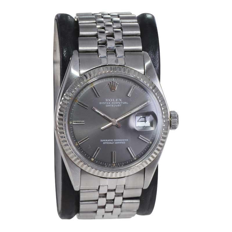 Modern Rolex Stainless Steel with Original Rare Charcoal Dial, circa Mid 1960's For Sale