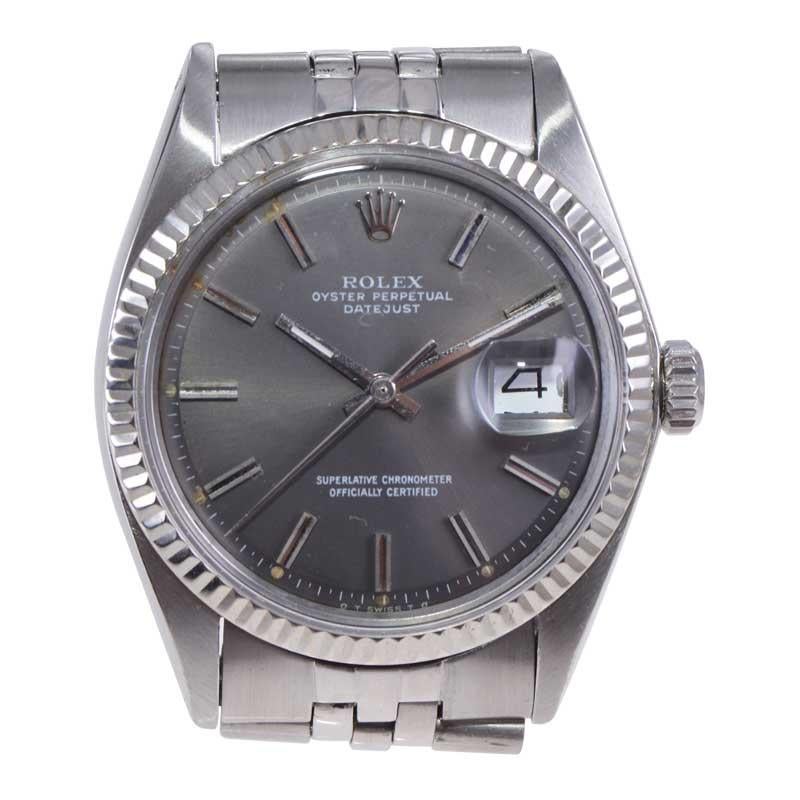 Rolex Stainless Steel with Original Rare Charcoal Dial, circa Mid 1960's For Sale 1