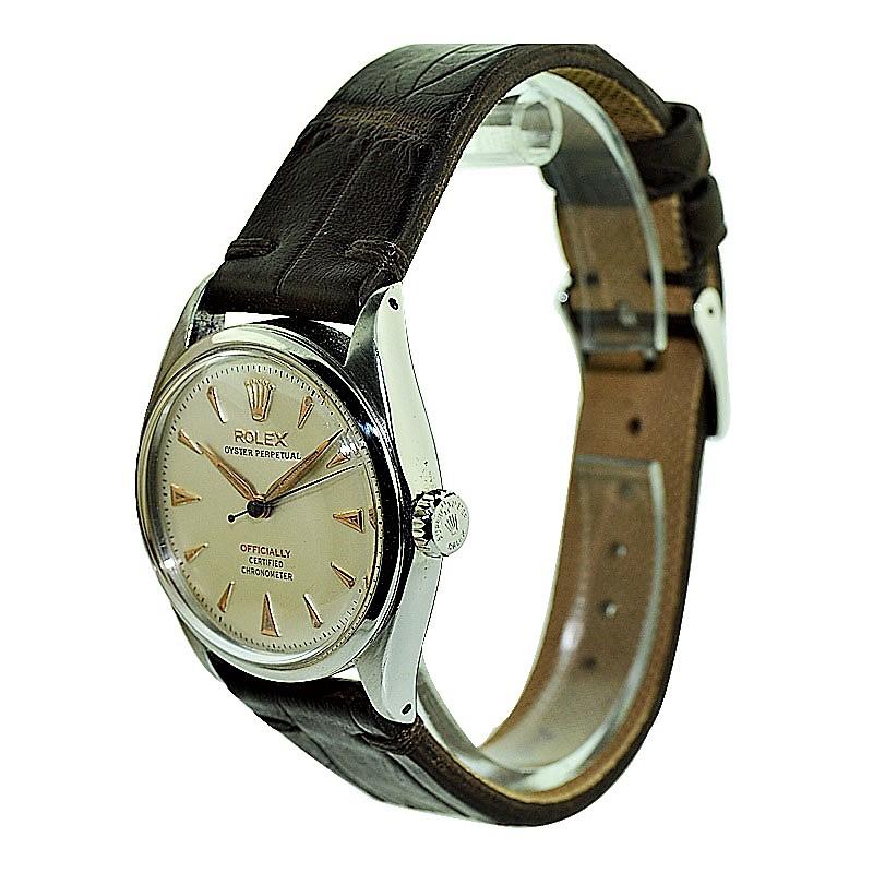 Rolex Edelstahl mit seltenen Full Size Bubble Back Uhrwerk von 1951 oder 1952 für Damen oder Herren